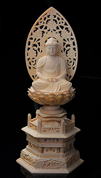 総白木彫六角台座(座弥陀)