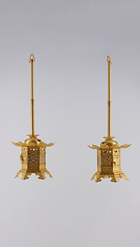 六角神前丁足　真鍮消メッキ吊灯篭(東)コード無